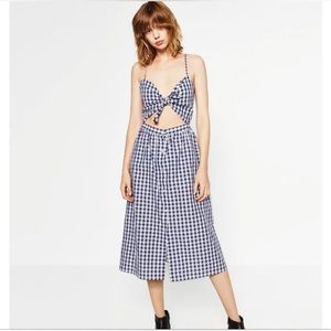 Zara Navy Gingham Cut Out Dress